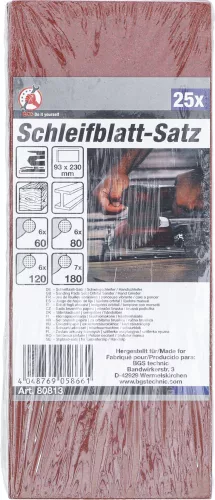BGS DIY Sada brúsneho papiera | vibračná brúska / brúsna podložka | 93 x 230 mm | K 60 - 120 | 25-dielna (BGS 80813)