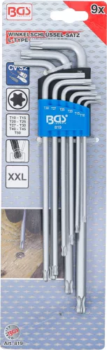 BGS technic Sada zahnutých kľúčov | extra dlhé | T-profil (pre Torx) s guľatou hlavou | T10 - T50 | 9-dielna (BGS 819)