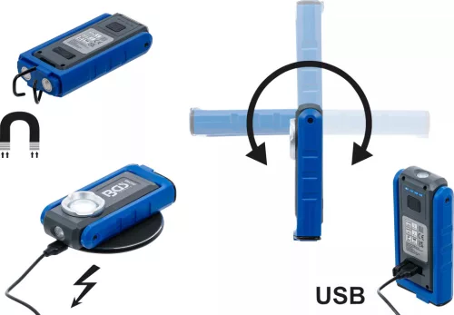 BGS technic Dielenské svietidlo COB LED s magnetom a háčikom | skladacie | s funkciou bezdrôtového nabíjania (85348)