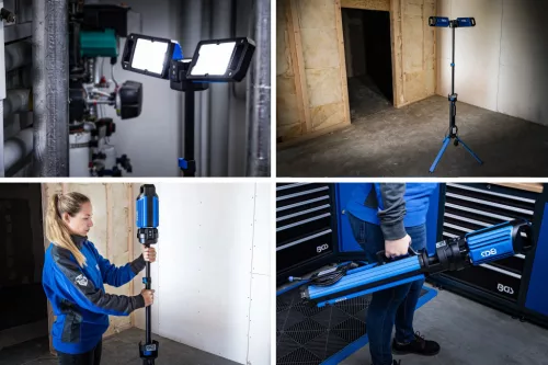 BGS technic LED pracovné svetlo so stojanom, dvojhlavový hybridný reflektor 5000 lm, krytie IP65 (85360)