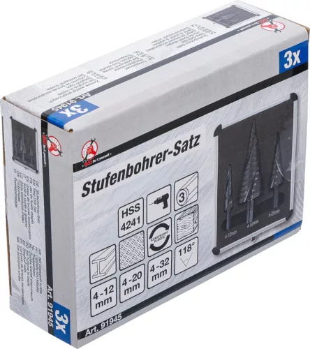 BGS DIY sada stupňovitých vrtákov Ø 4–32 mm, 3 ks (91945)