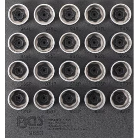   BGS technic Vložka do dielenského vozíka 1/6: sada zástrčných hlavíc pre bezpečnostné skrutky ráfov pre Volvo | 20-dielna (BGS 9653)