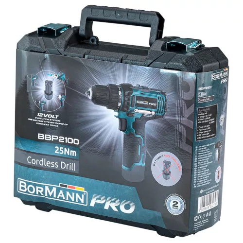 BORMANN Pro AKUMULÁTOROVÝ VŔTAK 12V, Li-Ion, 1x1,3Ah, 25Nm, PRO LINE, S KUFROM (BBP2100)