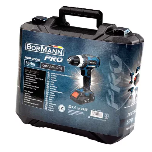 BORMANN Pro AKUMULÁTOROVÝ VŔTAK ,  20V, Li-Ion, 2 RÝCHLOSTI-35Nm- 1x1.5Ah PRO, S KUFROM (BBP3000)