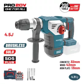   BORMANN Pro akumulátorové vŕtacie kladivo SDS Plus 20 V, 4,5 J, bezuhlíkové, telo (BBP5336CA)