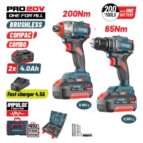  BORMANN Pro BBP5431X44T2CA akumulátorová sada: príklepový vŕtací skrutkovač a rázový uťahovač, bezuhlíkový motor