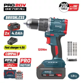  BORMANN Pro BBP5451X44CA akumulátorový príklepový vŕtací skrutkovač, 20 V, bezuhlíkový motor, kufor