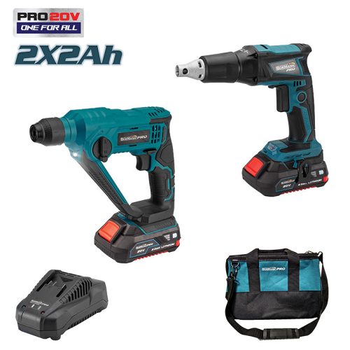 BORMANN Pro BBP9220  Sada bezuhlíkového sadrokartónového skrutkovača  a pneumatického kladiva SDS-PLUS 20V (BBP9220)
