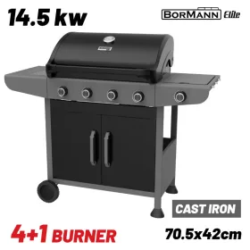   BORMANN ELITE Záhradný plynový gril 4+1 horákov, liatinový rošt, 14,5 kW (BBQ6041)