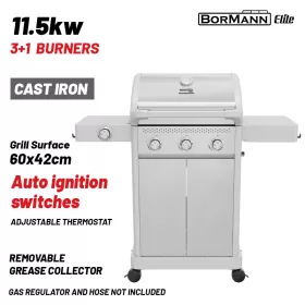   BORMANN ELITE Plynový gril 3+1 horáky, liatinový rošt a bočný horák (BBQ7031)