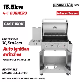   BORMANN ELITE Plynový gril 4+1 horákov, liatinový rošt a bočný horák (BBQ7041)