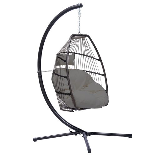 BORMANN Závesná hojdačka s ratanovým podstavcom, vankúš, 95x95x196 cm, nosnosť do 130 kg, sivá   (BSP1166)