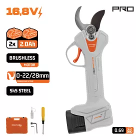   NAKAYAMA PRO akumulátorové záhradnícke nožnice 16,8 V, bezuhlíkové, kapacita rezu 28 mm, 2×2 Ah (EC1428)