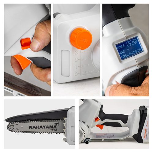 NAKAYAMA PRO AKUMULÁTOROVÁ MINI REŤAZOVÁ PÍLA 21V, BEZKÚHLÍKOVÁ,1500gr,20cmBAR,1/4"1,1mm,47Links 15m/s,4Ah, automatické mazanie (EC1600)
