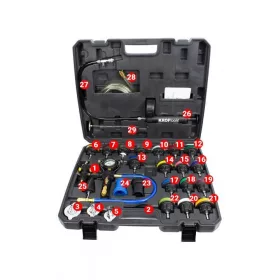  KROFtools Sada na tlakovú skúšku a plnenie chladiaceho systému, 28 dielov (tester netesností chladiaceho okruhu) (2514)