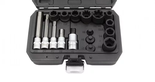 KROFtools 17-dielna sada nástrčných (gola) hlavíc a bitov na brzdové strmene (5917)