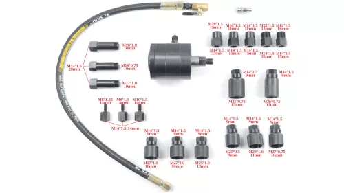 KROFtools pneumatická sada na demontáž trysiek vstrekovačov, 20 adaptérov