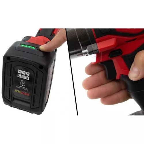 KROFtools akumulátorový rázový uťahovač 1/2", 400 Nm a uhlová brúska 18 V, 115 mm, 4 Ah akumulátor s nabíjačkou
