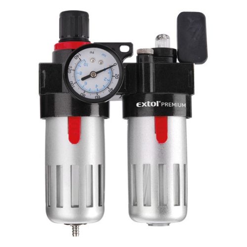 EXTOL PREMIUM Regulátor tlaku so vzduchovým filtrom, primazávačom a manometrom, max. pracovný tlak 8bar (0,8MPa), 1/4'' konektor (8865105)