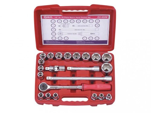 Genius Tools Súprava vraních hláv, metrická, 1/2", 22 kusov (EU-422M)