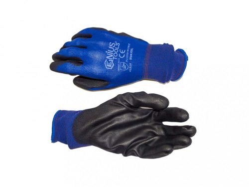 NMSafety Nylonové rukavice s PU tesnením na dlani (EN 4131), modré, veľkosť L (PU1350NVBB)