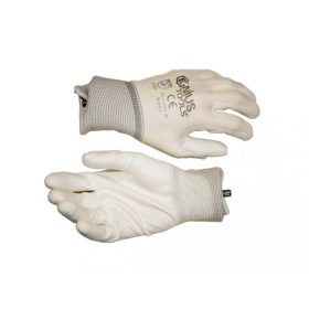   NMSafety Polyesterové rukavice s PU tesnením na dlani (EN 3121), biele, veľkosť L (PU1350PW/L)