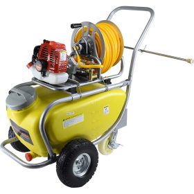   NAKAYAMA PRO 2-TAKTOVÝ BENZINOVY POSTREKOVAC  26cc, NÁDRŽA 50 litrov, NAVÍJAČ NA HADICU, HADICA 8,5 mm x 30 m A STRIEKACIA (NS5210)