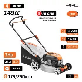   NAKAYAMA PRO Benzínová kosačka 149 cm³, záber 46 cm, 60 l zberný kôš (PM5460)