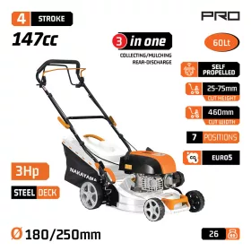   NAKAYAMA PRO Samohybná benzínová kosačka 149 cm³, záber 46 cm, 60 l zberný kôš (PM5465)