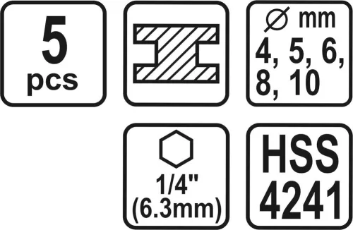 STHOR VŔTAČKY KOVOVÉ 5KS 4-10MM HSS HEX 1/4" (21650)