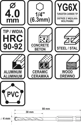 STHOR UNIVERZÁLNA VŔTAČKA SO ŠESTIHRANNÝM STOPKOU 4,0MM (21682)