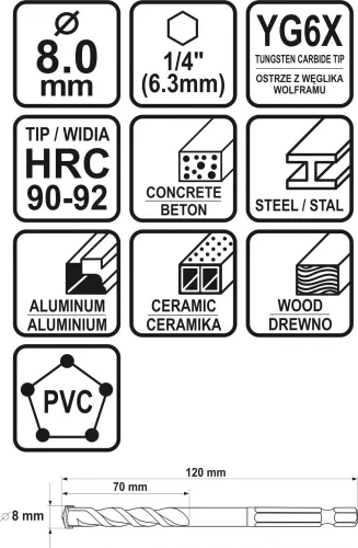 STHOR UNIVERZÁLNA VŔTAČKA SO ŠESTIHRANNÝM STOPKOU 8,0MM (21690)