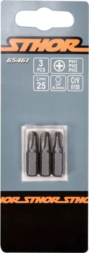 STHOR SKRUTKOVACIE BITTY 1/4 25MM PH1, PH2, PH3 3KS (65461)