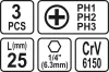 STHOR SKRUTKOVACIE BITTY 1/4 25MM PH1, PH2, PH3 3KS (65461)