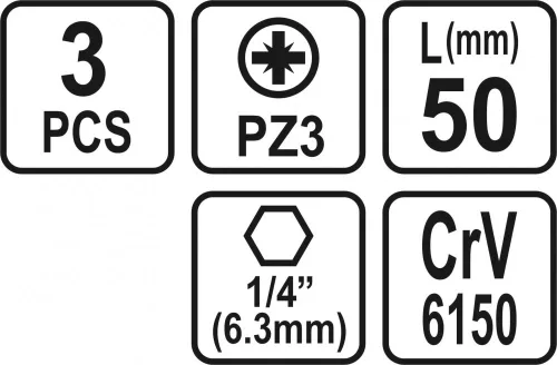 STHOR SKRUTKOVACIE BITY 1/4 50 MM PZ3 3 KS (65477)