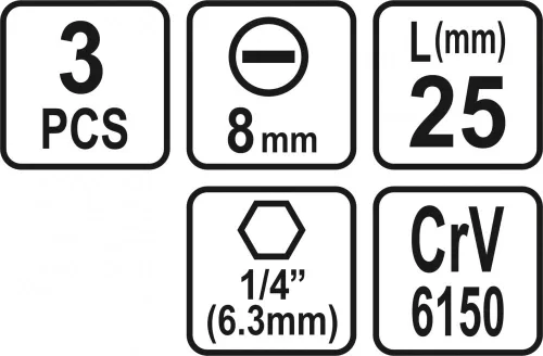 STHOR SKRUTKOVACIE BROTY 1/4 25MM, 8MM 3 KS (65483)