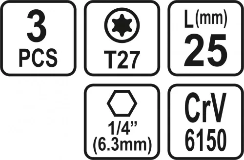 STHOR SKRUTKOVACIE Bity 1/4 25MM TORX T27 3 KS (65496)