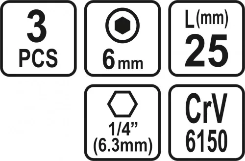 STHOR SKRUTKOVACIE BROTY 1/4 25MM HEX H6 3 KS (65504)