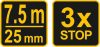 VOREL Meter zvinovací 7,5 m x 25 mm žlto-čierny (10128)