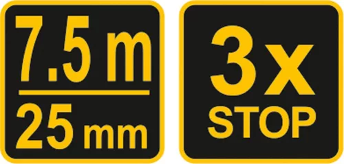 VOREL Meter zvinovací 7,5 m x 25 mm žlto-čierny (10128)