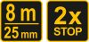 VOREL Meter zvinovací 8 m x 25 mm žltý (10138)