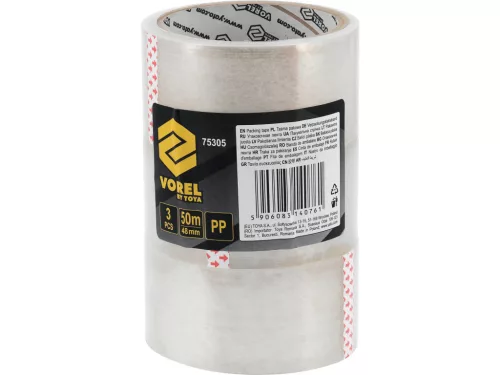 VOREL PP baliaca páska priehľadná, 3 ks, 48 mm × 50 m (75305)