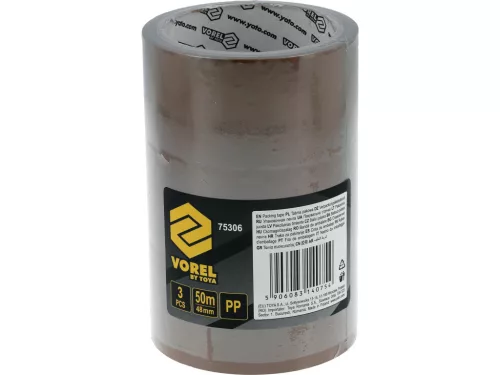 VOREL PP baliaca páska hnedá, 3 ks, 48 mm × 50 m (75306)