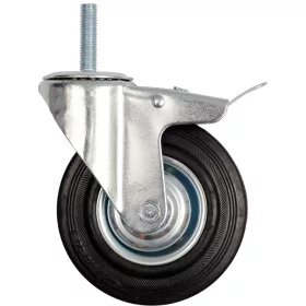   VOREL Koliesko otočné s brzdou, gumové so skrutkou 40kg 75/22/97mm (87331)