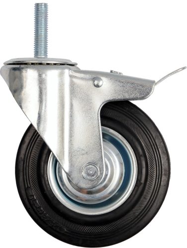 VOREL Koliesko otočné s brzdou, gumové so skrutkou 60kg 100/26/130mm (87332)