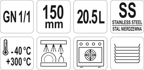YATO Perforovaná nerezová nádoba GN 1/1 – 150 mm (YG-00344)