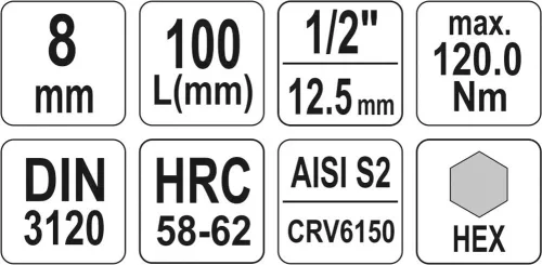 YATO Nadstavec predĺžený 1/2" bit Imbus H8 (YT-04394)