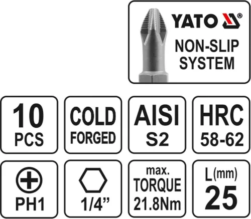 YATO Bit krížový 1/4" PH1 x 25 mm 10 ks (YT-0474)