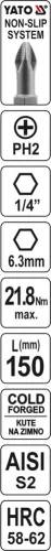 YATO Bit krížový 1/4" PH2 x 150 mm NON-SLIP (YT-0486)