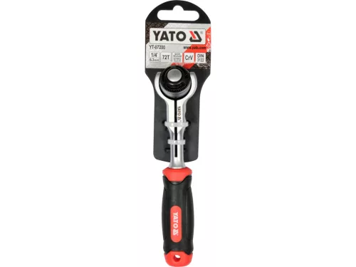 YATO Flexibilná račňa s otočnou guľovou hlavou 1/4" – 72 zubov, 145 mm (YT-07200)